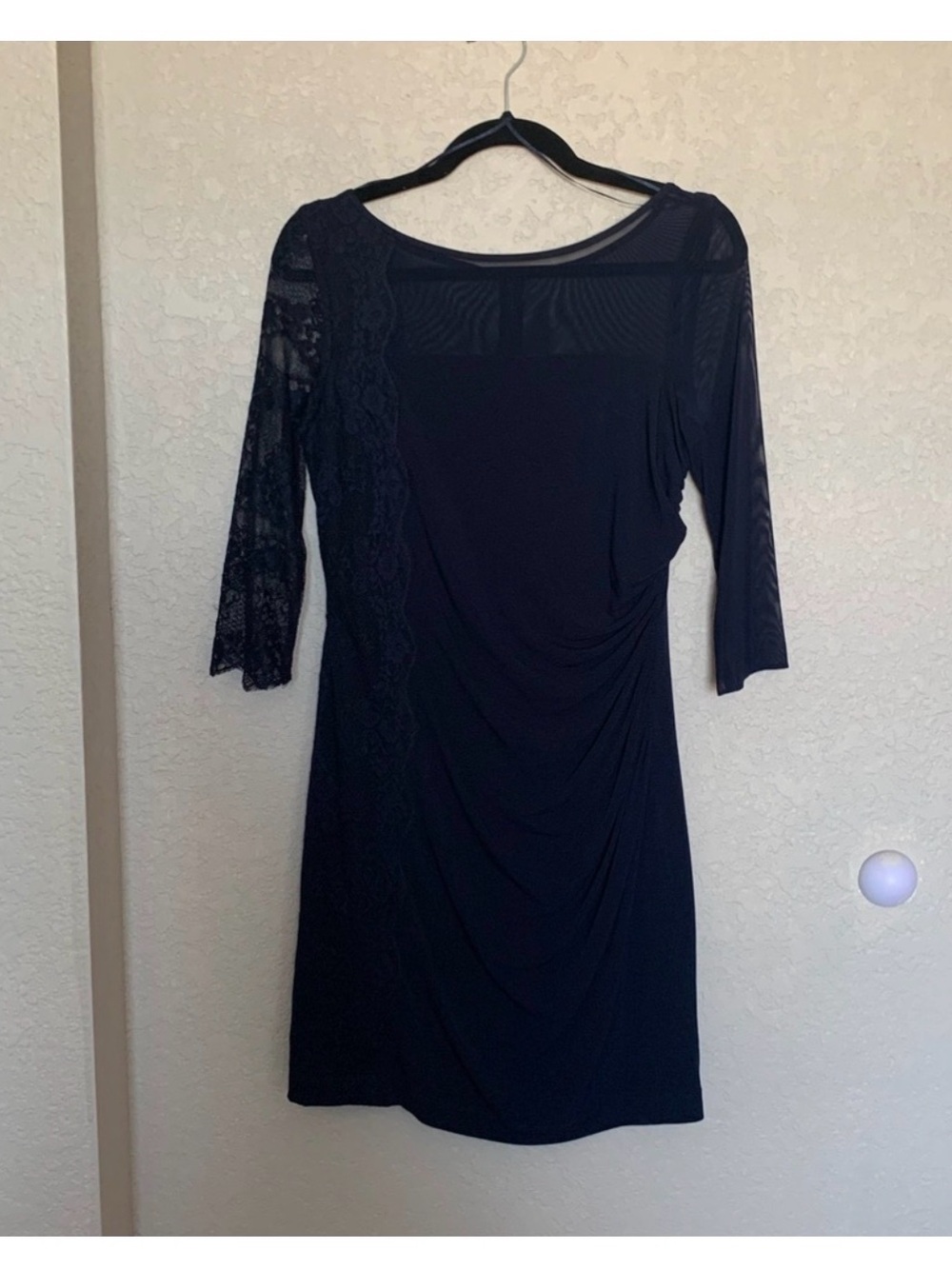 Vince Camuto Blue Lace-Detail 3/4 Sleeve Dress